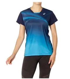 数回着用✨アシックス テニスウェア ショートスリーブトップ XL ピーコートのサムネイル