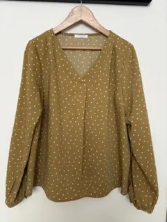 ドット柄マスタード ブラウス カットソー 長袖