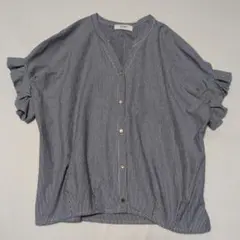 ♥BEAMS HEART ストライプ フリル袖 フレンチスリーブ スキッパーのサムネイル