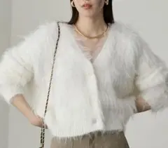 フェザーショートカーディガン　シャギーニットカーディガン