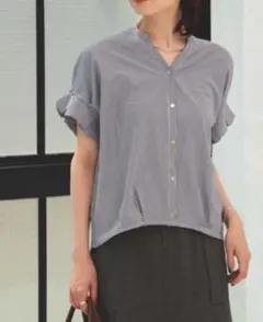 【BEAMS HEART】 スキッパーネック カットソー　ネイビーのサムネイル