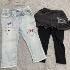 ミニーデザインデニムパンツとアンパンマンフリルレギンスセット