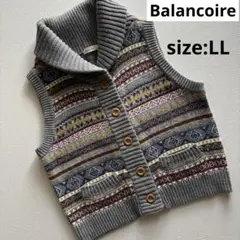 ブランコアール　襟付きベスト　LL グレー　フェアアイル柄　ノルディック　北欧