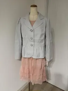 163新品PRIVATE LABELドット柄ブラウスSKスーツ3点15号