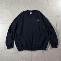 90s銀タグNIKEナイキ刺繍ロゴスウェット黒ブラックバックプリント短丈XL