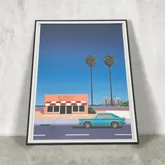 額縁付き】 永井博（Hiroshi Nagai） A2ポスター 車ピンク - メルカリ