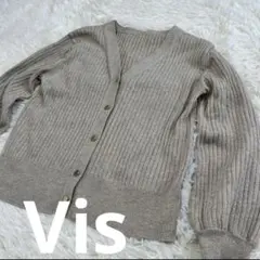 【美品】VIS ビス　レディース　リブ編みカーディガン　ベージュ　長袖　ラメ入り