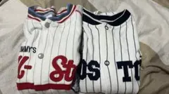 野球好きの方におすすめ ストライプ ボタン付きロンパース 2点セット