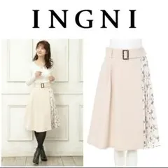 2回のみ着用★イング、花柄プリーツ切替スカート　ピンクベージュのサムネイル