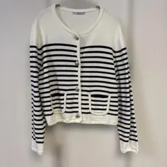 高島屋　ストライプ　カットソーカーディガン　40
