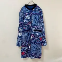 幾何学模様 ロングジャケット レディース アウター 青色
