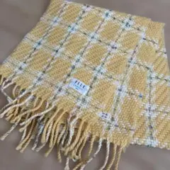 美品　ELLE ムーンバット　イエロー　ウール　チェック　マフラー　ショールのサムネイル