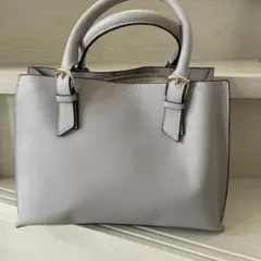 ピンクグレーハンドバッグ 合成皮革
