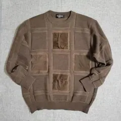 80s レトロ　トラッド　ブラウンニット セーター　異素材パッチワーク　アルパカのサムネイル