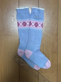 キッズスキー用ソックス phenix 雪の結晶模様 水色 ピンク