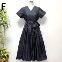 着物リメイク 大島紬花柄カシュクールワンピース ロング 2WAY ギャザー