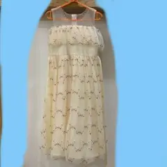 フラワー刺繍 シフォン ドレス クリーム色