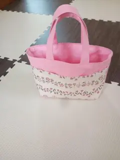 ハンドメイド　帆布11号 花柄外ポケットトートバッグ