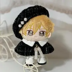 10〜12cm ぬい服　ツイード ドロワーズ付き　いつぬい　黒色　4点セット