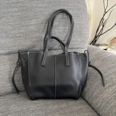 【2way】ブラック　トートバッグ　ハンドバッグ　ステッチ