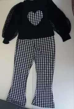 SHEIN ハート柄トップスとチェックパンツセット 9Y