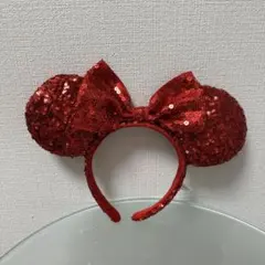 ディズニー　ミニー　スパンコール　赤　カチューシャ