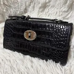 ラルフローレン チェーンウォレット ネイビー 型押し クロコ ブルー 長 