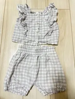 水色ギンガムチェック フリルセットアップ