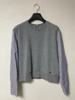 【数回着用】DKNYグレー ストライプ袖 長袖トップス