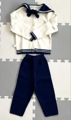 【新品、未着用】セーラー襟ニットセット 100cm ホワイト/ネイビー