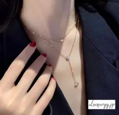 高級✨2連czジルコニアネックレス ゴールド　高品質サージカルステンレス 金アレ