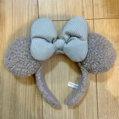 ディズニー カチューシャ リボン ボア 水色 リボン ベージュ ミニー ミッキー