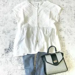 美品 ドアーズ タックレースフレンチスリーブブラウス コットン100 ホワイト