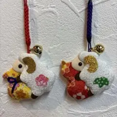 ハンドメイド ストラップ ちりめん根付・縁起ひつじ 2점 세트