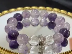 水晶、エレスチャルアメジスト、アメジストのデザインパワーストーンブレスレット