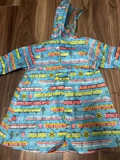 電車柄ベビーレインコート フード付き