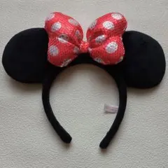 ディズニー カチューシャ スパンコール レッド 水玉 ドット リボン ミニー