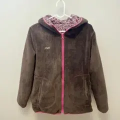 FILA フリースジャケット ブラウン　リバーシブル　M 花柄　ピンク　パーカー