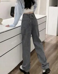 SHEINバックリボンデザイン ストレート ハイウエスト ジーンズ S