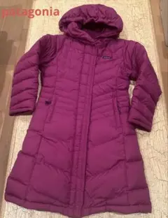 patagoniaパープル フード付きダウンコート