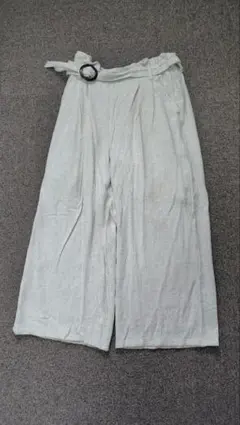 ライトグレー ワイドレッグパンツ ベルト付き
