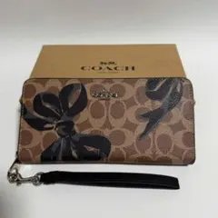 コーチ 長財布 CZ326 シグネチャー フラワー ストラップ付
