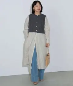 BEAMS HEART ニットベスト × ストライプ柄ワンピース