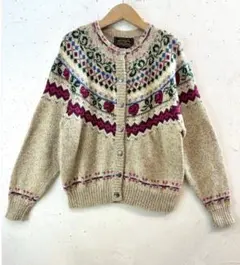 Vintage Knit Cardigan ウール混紡　花柄　カーディガン
