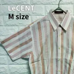 【高級】レセント LeCENT ストライプ 半袖シャツ M 日本製 ピンク 白