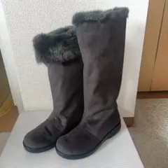 ファー付きダークグレー ロングブーツのサムネイル