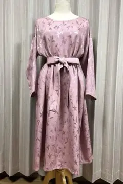 着物リメイク ふんわり ワンピース 同布ベルト付き 古布 ハンドメイド