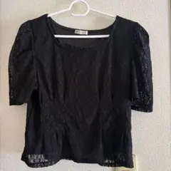 axes femme レース 半袖 ブラウス ブラック
