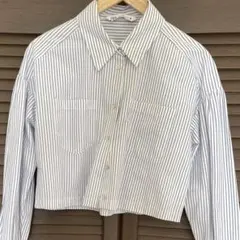 Zaraザラ　ショート丈　ショートトップス、シャツ　ブラウス　青ストライプ柄