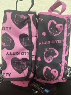 ハローキティ　ティッシュケース　ピンク×ブラック　ハート柄